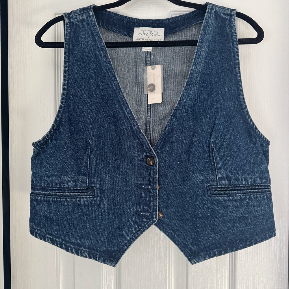 Anthropologie Mare Mare Dark Indigo Denim Vest. NWT. Size L.